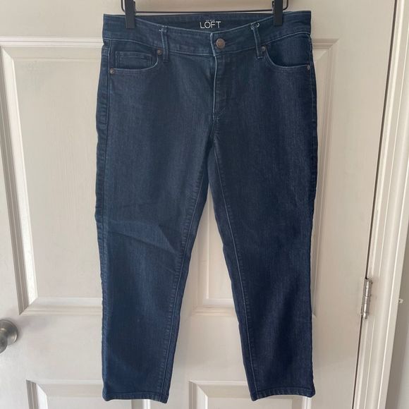 Ann Taylor LOFT Modern Crop Jeans Dark Blue Wash Denim Pants Women Waist Size 31 - Picture 1 of 12